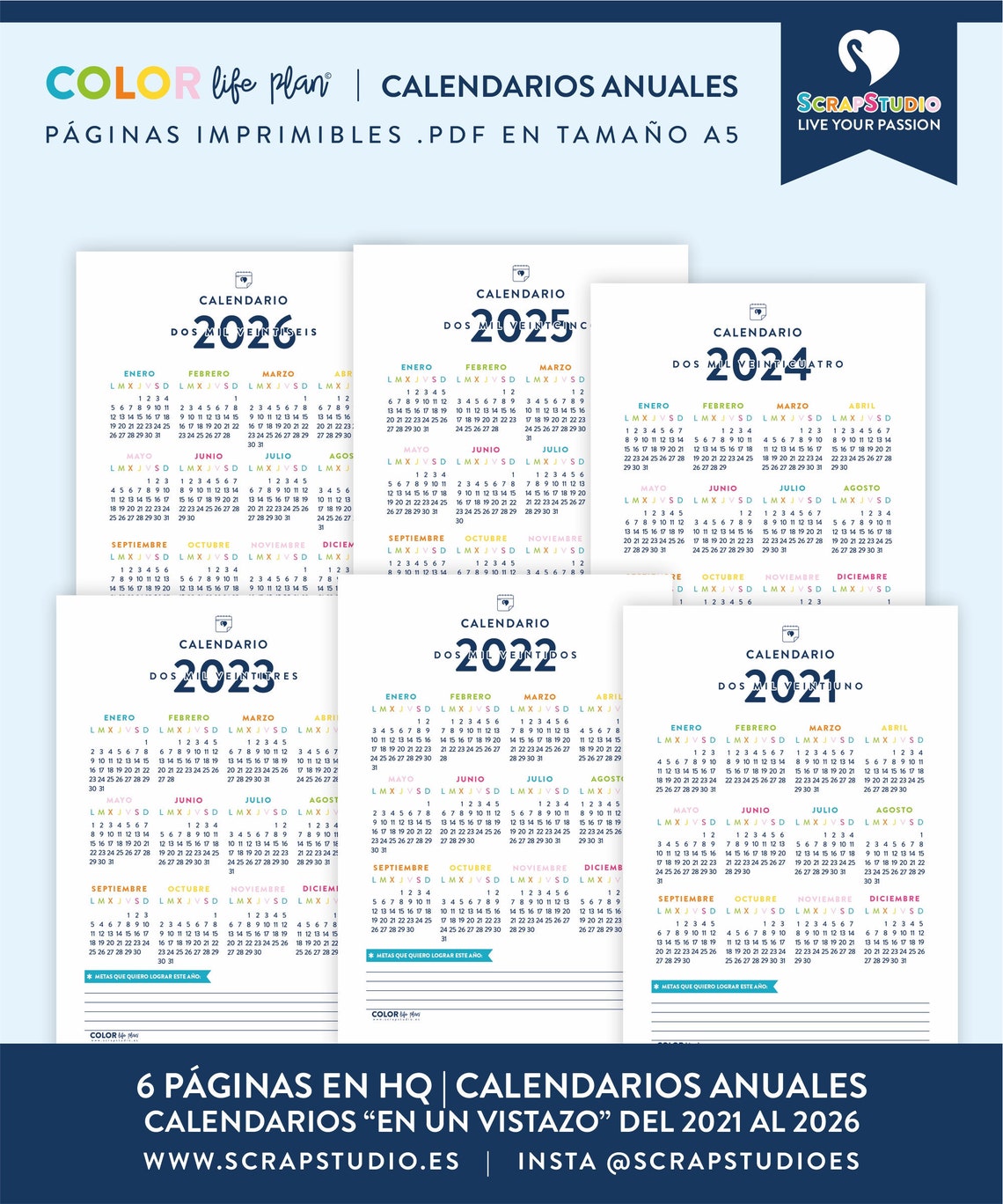 CALENDARIOS ANUALES 20212026 Lunes A5 Español Etsy
