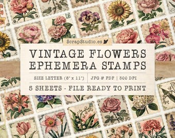 Elegant Clipart Stickers Set - Vintage Floral Designs for Digital Paper Projects, Junk Journal, Scrapbooking, Collage, Printable