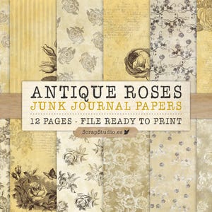 Antike Rosen Druckbares Papierpaket, Junk Journal Antik Druckbar, Alte Buchseiten, Florale Journalseiten, Digitaler Download