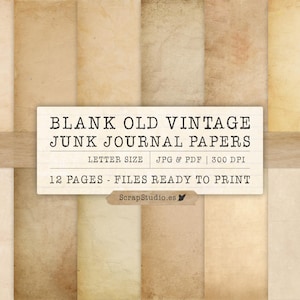 Vintage Blank Old Printable Papers Pack, Junk Journal Antique Printable, Old Book Pages, Letter, Stained, Tinted, Vintage, Digital Download