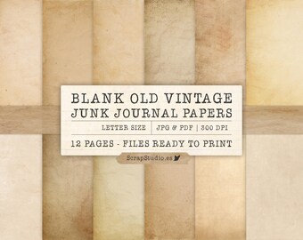 Vintage Blank Old Printable Papers Pack, Junk Journal Antique Printable, Old Book Pages, Letter, Stained, Tinted, Vintage, Digital Download