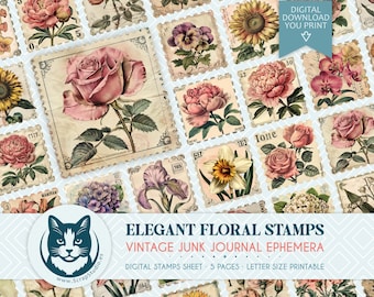 Elegant Clipart Stickers Set - Vintage Floral Designs for Digital Paper Projects, Junk Journal, Scrapbooking, Collage, Printable