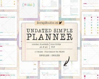 Undated Planner PDF A4-A5 [ENGLISH] - Daily, Weekly, Fortnightly, Monthly, Yearly, Timetable, Notes - Instant Digital Download