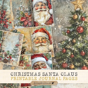 Christmas Santa Claus Printable Journal Pages - Vintage Junk Journal Digital Download, Holiday Scrapbook Printable, Instant File