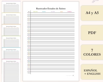 Mood Tracker 1 Page | A5 and A4 Sizes | Printable PDF Spanish/English | Instant Digital Download