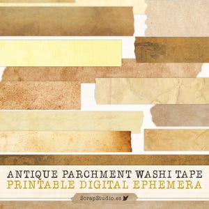 Antieke perkament digitale washi tape, nauwkeurig knippen, antiek printbaar Junk Journal, oude boekpagina's, collagevellen, digitale download