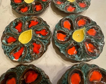 Set de 6 placas de ostras de mayólica francesa de 9" - Vallauris