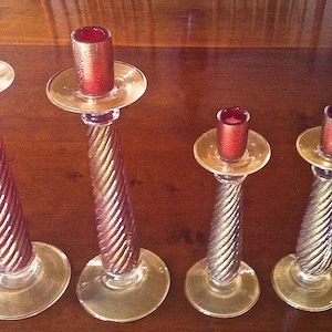 Two Pairs of  Murano Candlesticks Monumental Hand-blown Barovier & Toso
