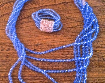 Collar y pulsera vintage Coppola e Toppo Rare - Conjunto azul y rosa o Parure de cuentas de cristal Swarovski