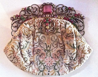 Raro Josef Beaded & Hobe Jeweled Clutch - Bolso de noche clásico vintage de los años 50