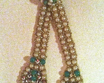 Collar victoriano vintage de perlas y jade