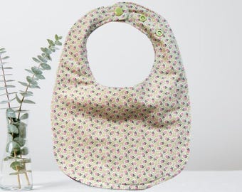 Flower Baby Bib: Cotton Flannel, Adjustable Snaps (3-24 Months)