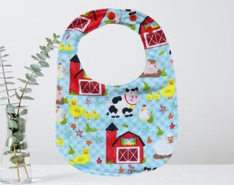 Farm Animals Baby Bib: Adjustable Flannel Drool Bib