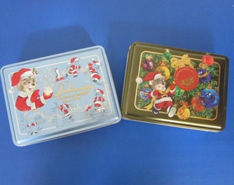 Pair of Vintage Christmas Candy Tins The Swiss Colony Santa Mouse Monroe Wisconsin