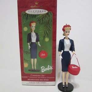 Mattel Commuter Set Barbie Ornament and Hatbox Ornament Hallmark Keepsake 2000