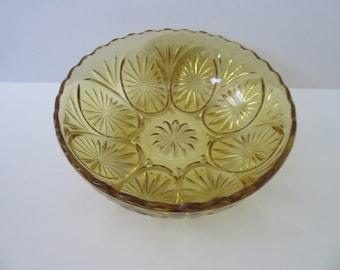 Vintage Yellow Amber Glass Dish Bowl with flower petal like design Scalloped top
