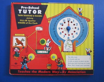 Vintage Mastercraft Pre-School Tutor Educational Spelling  Telling Time Toy Game 1950s