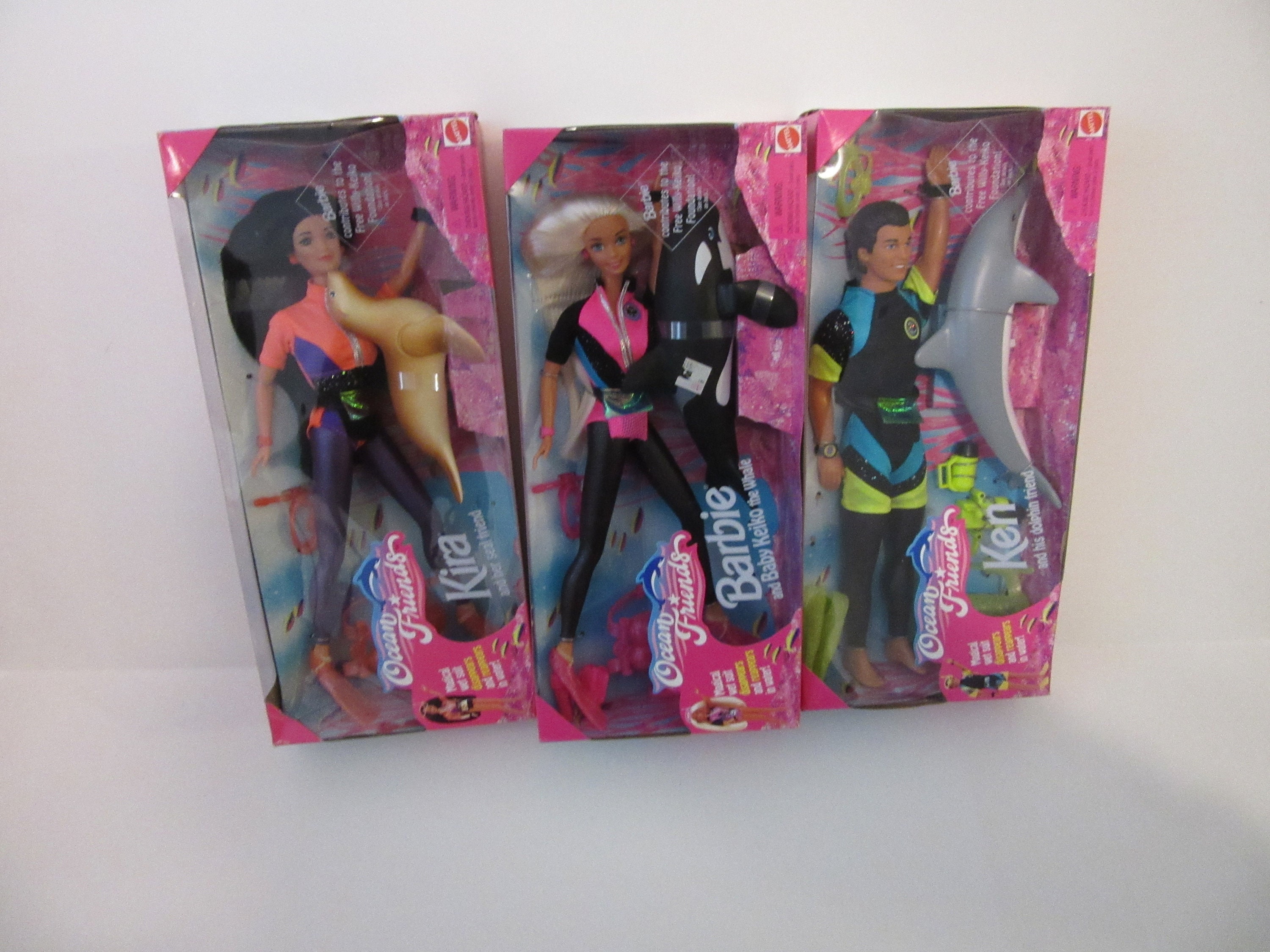 Ocean Friends Barbie Set of Three Barbie and Baby Keiko the Whale Ken and dolphin Kira and Seal Friend MIB Mattel 1996