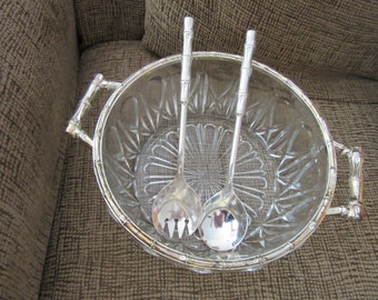 Vintage Crystal Silverplate Salad Bowl Set Marshall Fields 1970s