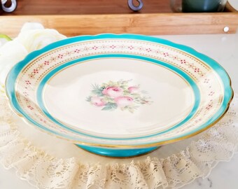 Antique Coalport Hawthorn pattern dark blue bone china 10 soup bowl with white flowers