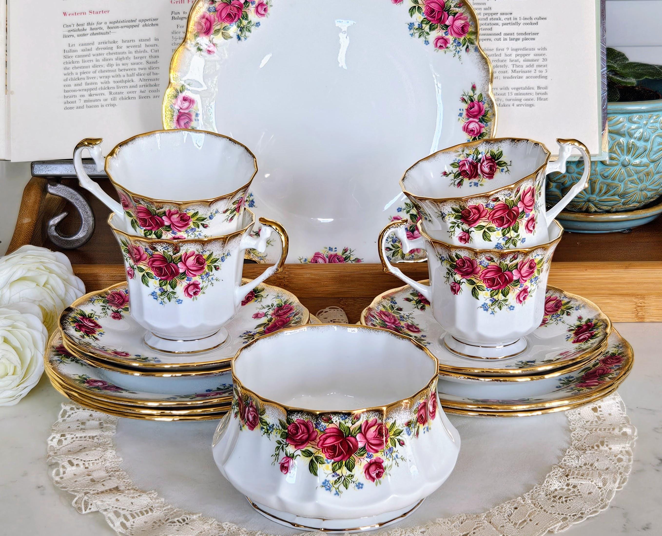 Vintage Elizabethan Georgian Rose Tea Set, Bone China Made in