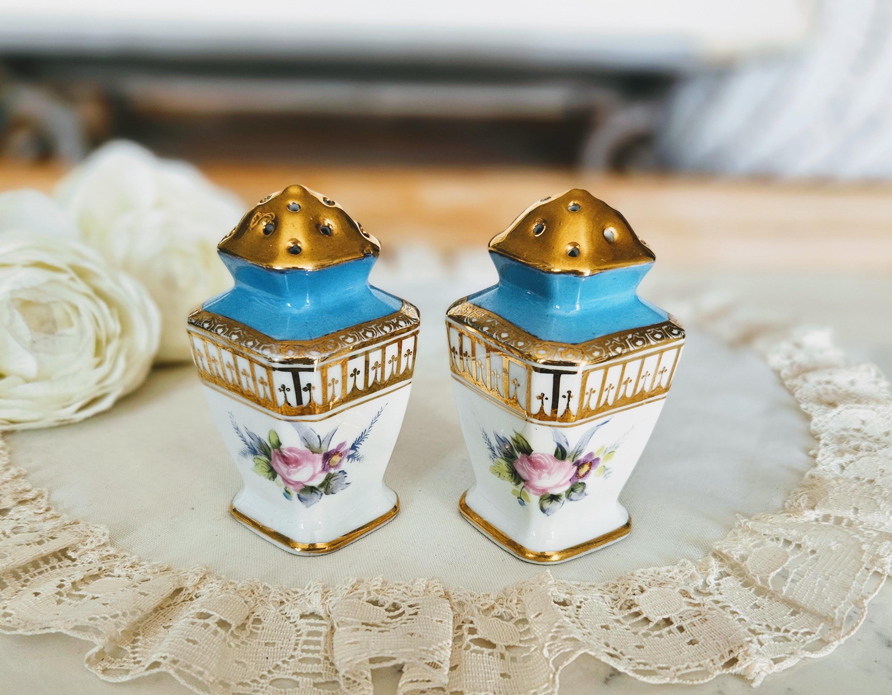 ノリタケ 日本製 塩コショウ入れ 磁器製 ターコイズブルー 金彩