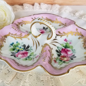 Vintage Limoges France 3 Sectional Dish with Handle, Made in France, Divided Relish or Candy Bowl with Handle, Fine Porcelain
