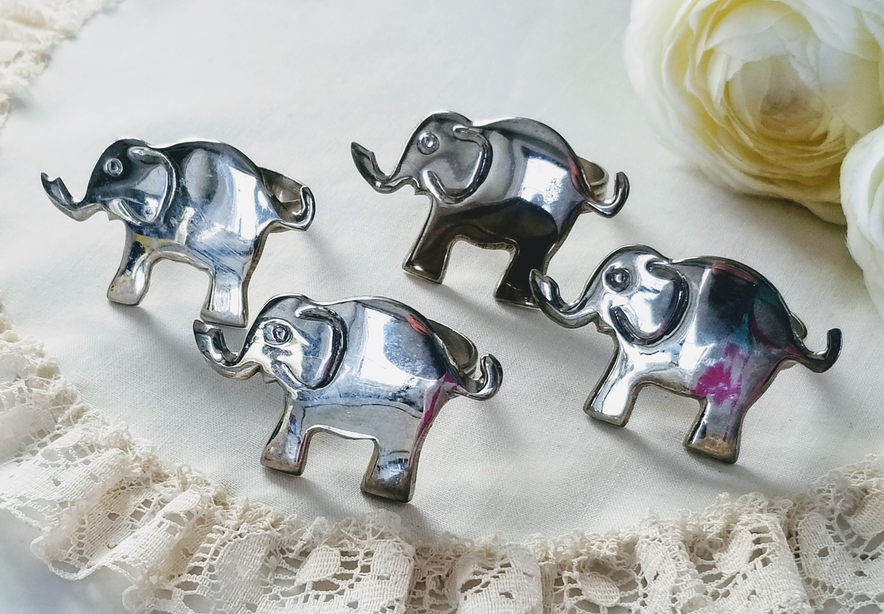 Set of 4 Elephant Shaped Nickel Plated Napkin Rings Metal Napkin Rings Vintage boho Chic Table Decor African Theme child s Birthday Decor Etsy UK