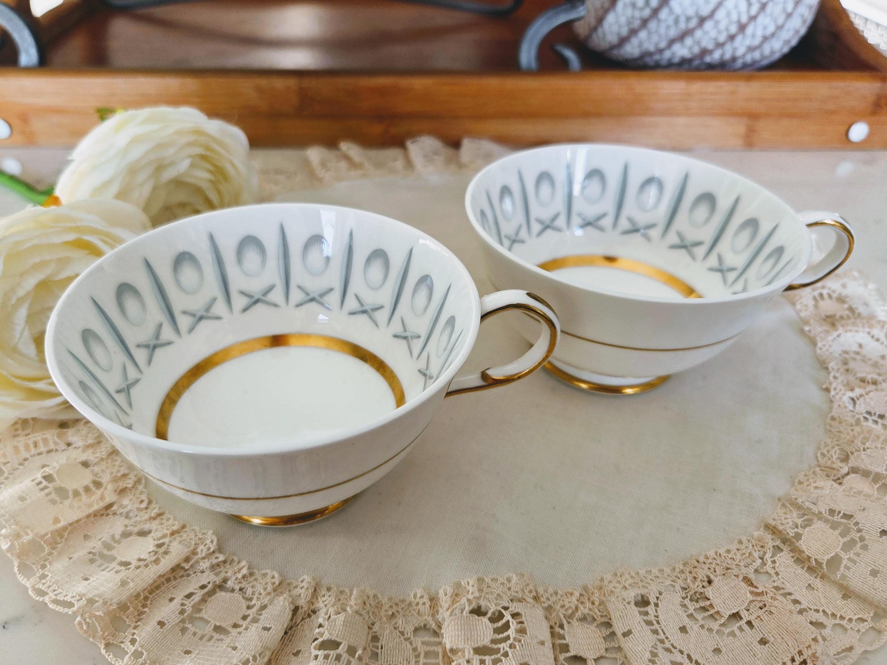 Set of 2 Paragon Cross & Olive Teacups, Bone China Made in England