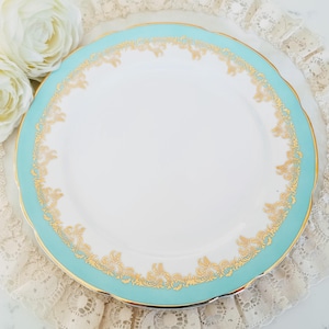 Vintage Royal Stafford Melody Salad Plate, Bone China Made in England, Mint Green, Gold Filigree, vintage tea party