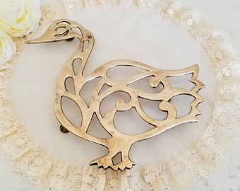 Sottopentola/piatto caldo/supporto per piante in ottone vintage a forma di oca, decorazione per la casa vintage, stile boho chic, shabby chic, boho, eclettico