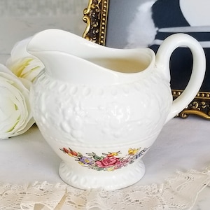 Wedgwood Wellesley Tintern Creamer/Maple Pitcher, Bone China Made in England, Floral Decor, Embossed Fruit, vintage tea party