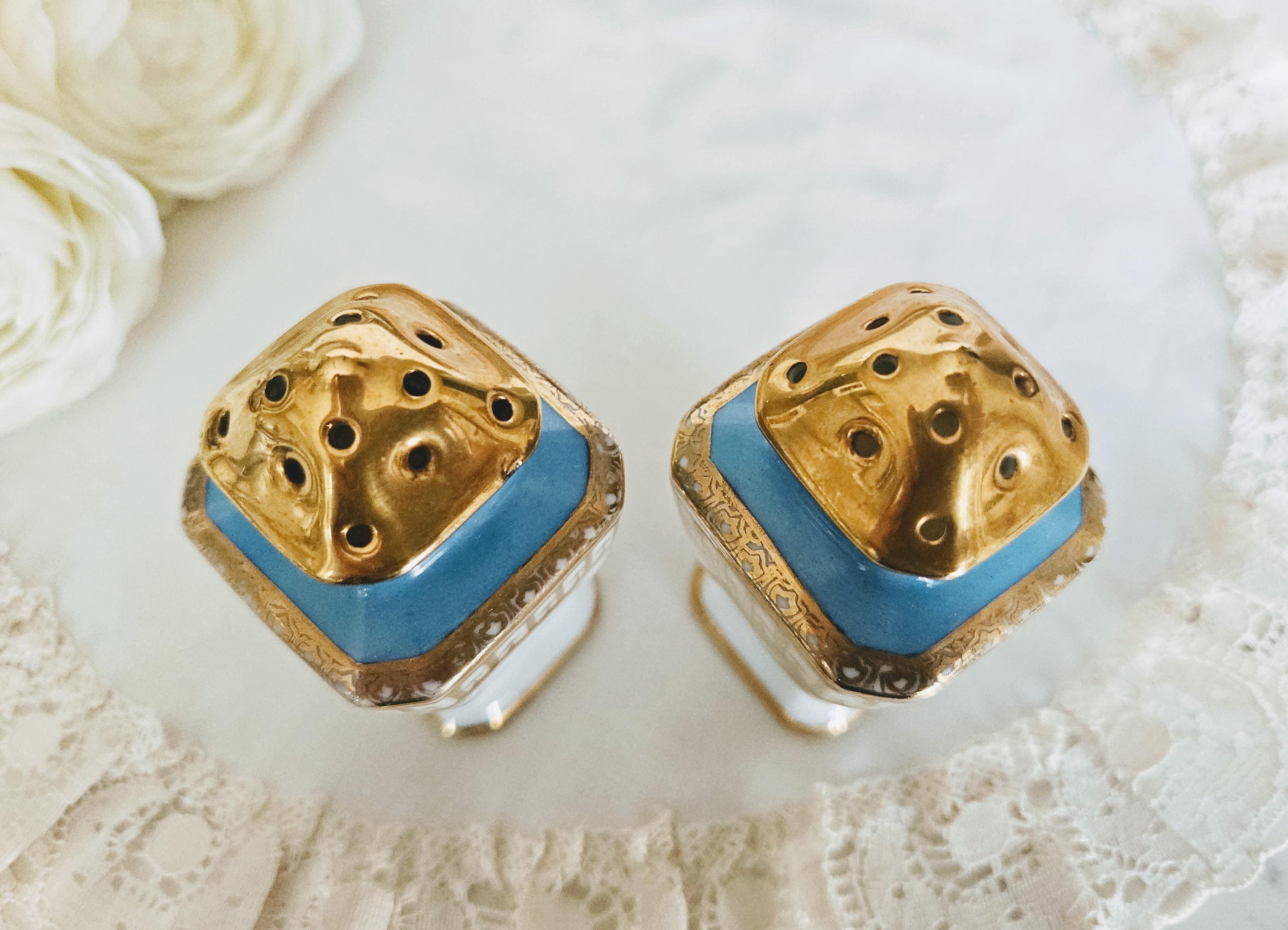 ノリタケ 日本製 塩コショウ入れ 磁器製 ターコイズブルー 金彩