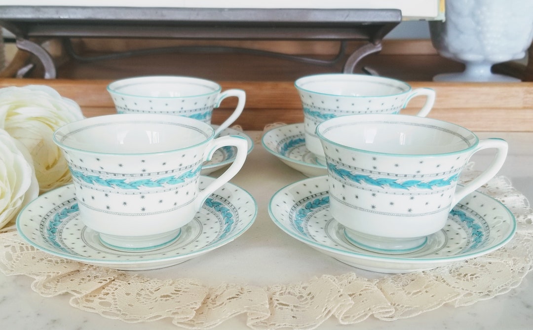 Alpine Tea Set Set of 4 Vintage Royal Worcester Alpine Blue/turquoise Demitasse and ...