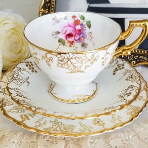 Vintage Royal Crown Derby Vine (Posie Center) Teacup Trio, Fine Bone China Made in England, vintage dinnerware/tea party, china replacement