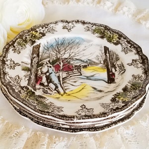 Set of 4 Johnson Brothers The Friendly Village Bread and Butter Plates, Made in England, transferware, vintage dinnerware, china replacement