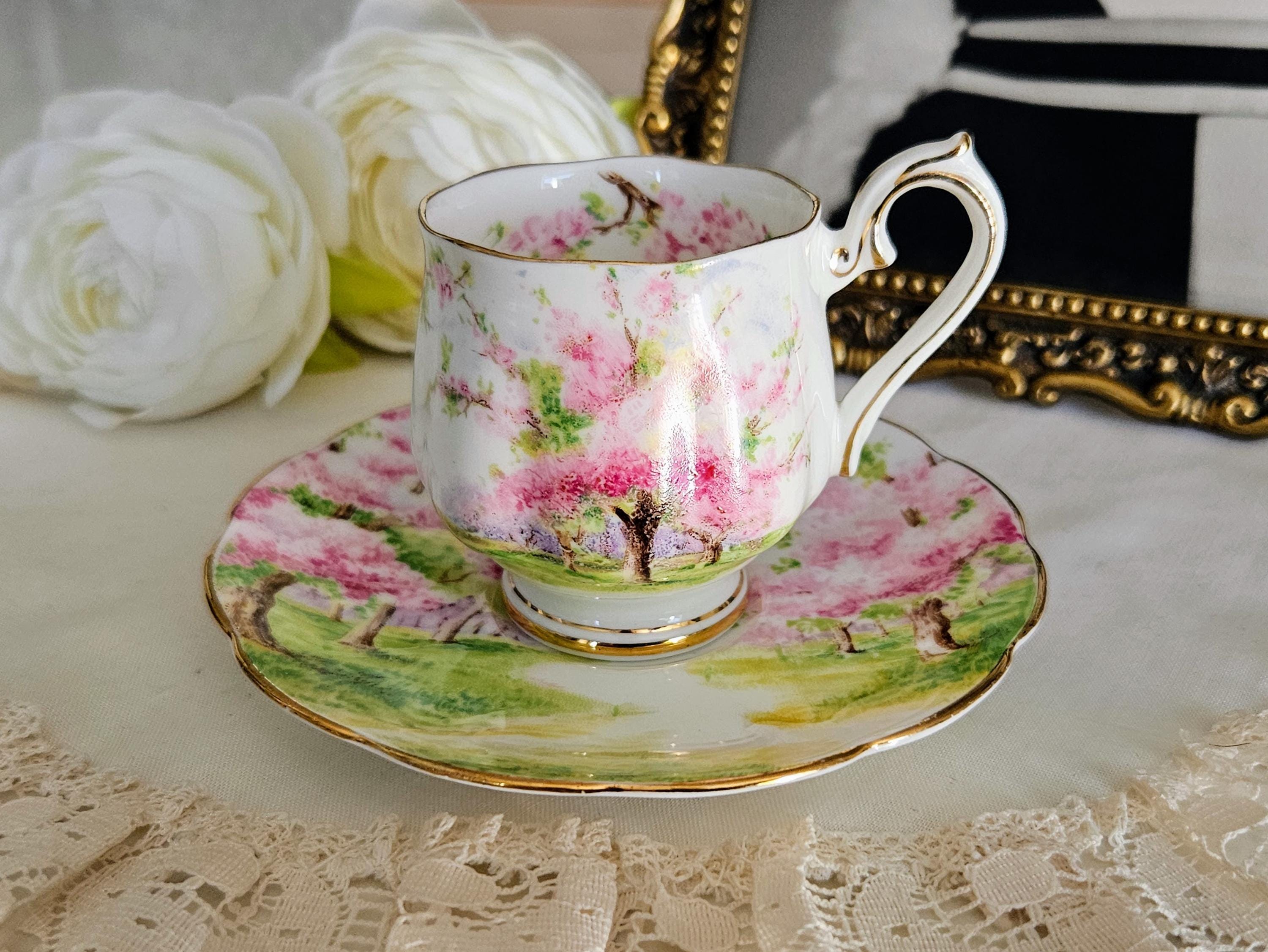 Vintage Royal Albert Blossom Time Demitasse and Saucer Set, Bone