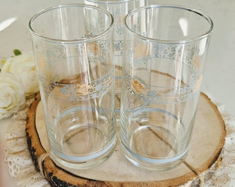 Juego de 3 vasos de agua/vasos para beber/vasos altos Corelle Apricot Grove vintage, fabricados en EE. UU., cristalería Corning, repuesto de porcelana.