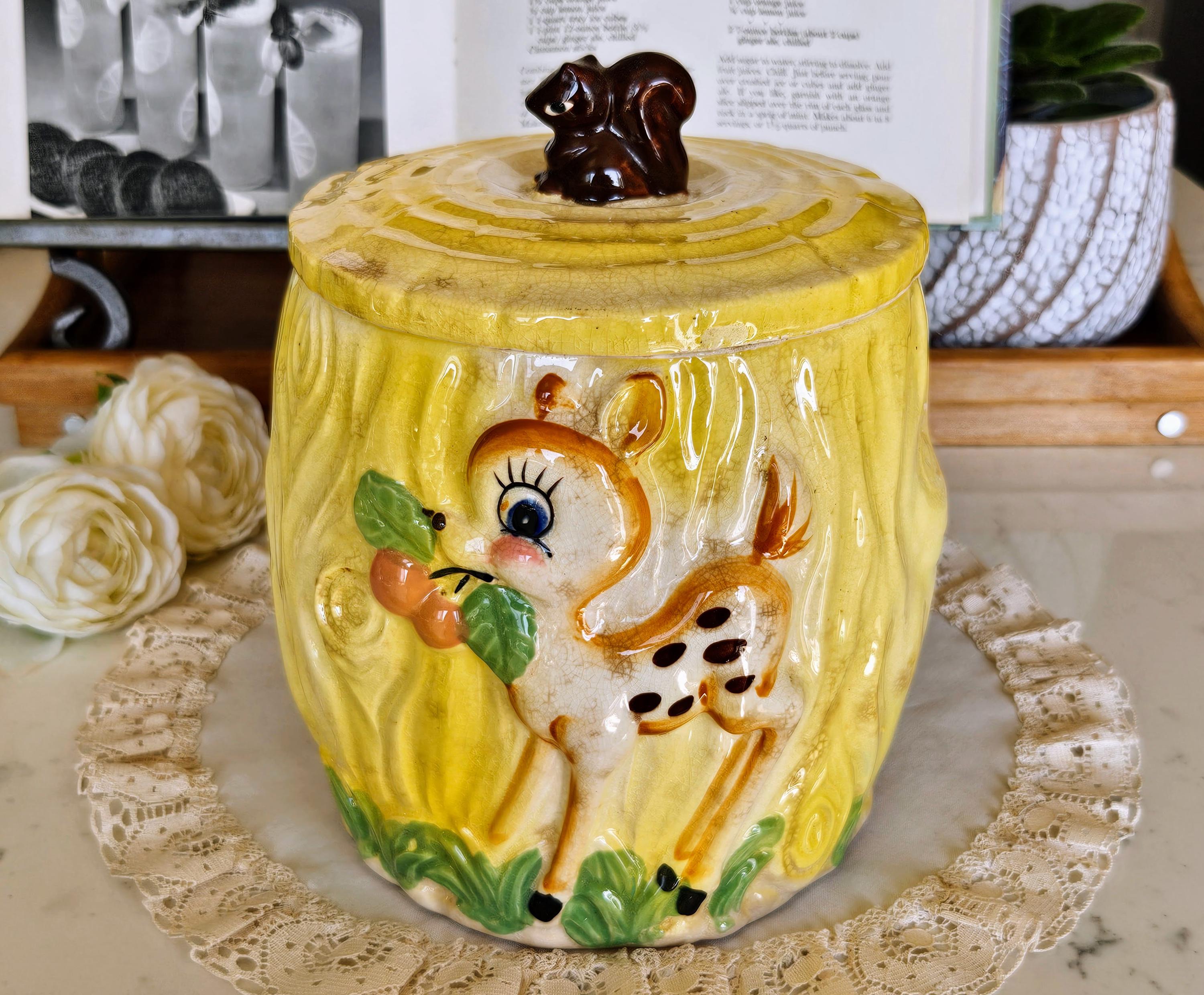 Vintage Lidded Bambie Cookie Jar, Ceramic Made in Japan, Deer