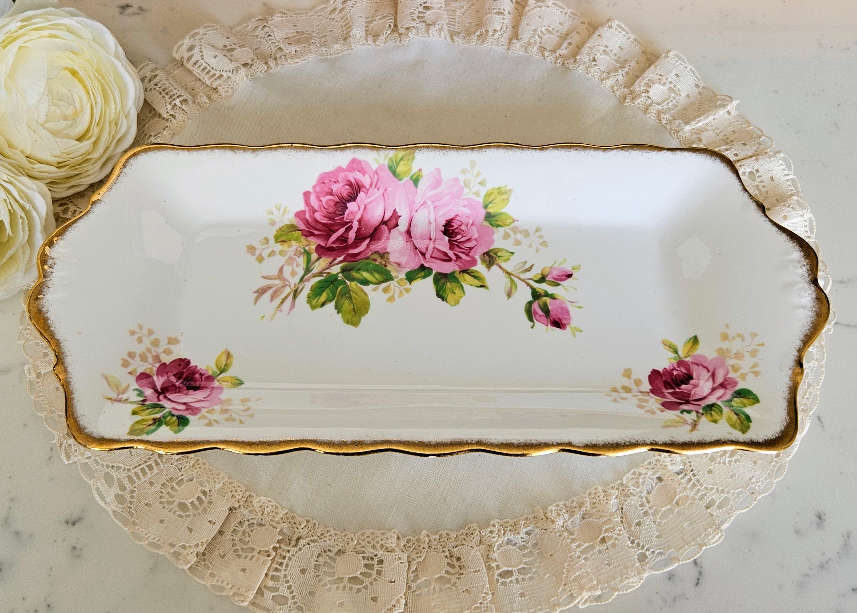 Vintage Royal Albert American Beauty Sandwich Tray, Bone China Made in England, Large English Roses, vintage dinnerware, china replacement