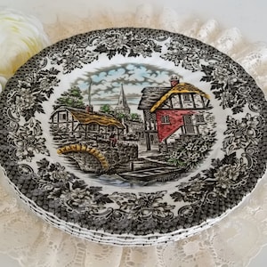Set of 4 Salad Plates (8&#39;&#39;), Merrie Olde England, Ironstone Made in England, Hostess Tableware, Transferware, vintage dinnerware