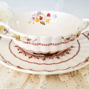 Vintage Spode Copeland Cowslip Cream Soup/Bouillon Bowl and Saucer, Earthenware Made In England, Vintage Dinnerware, china replacement