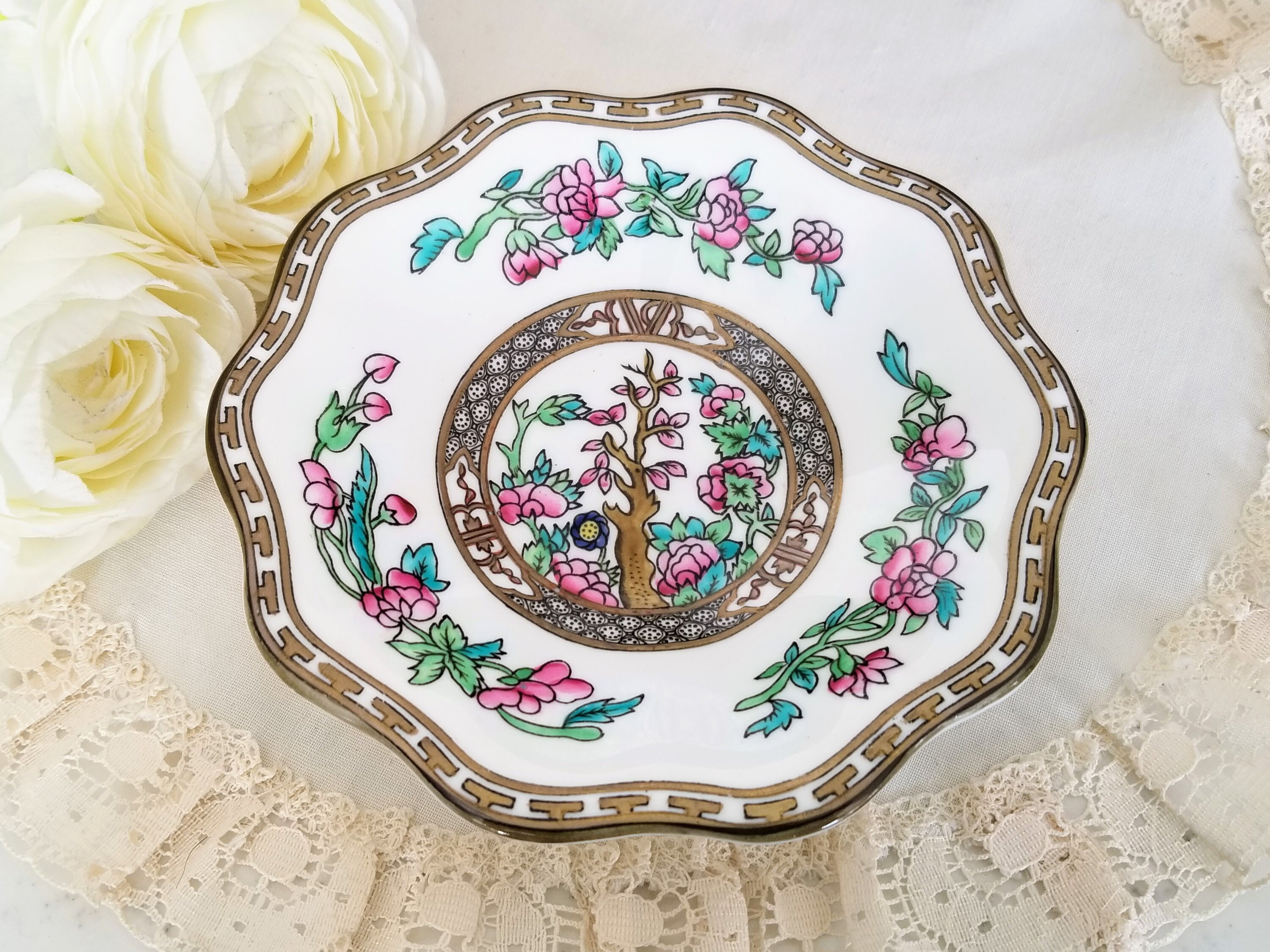 coalport the Indiantreeイングランド希少モデル皿 Coalport Indian Tree Replacement Saucer for a Flat Teacup, Bone