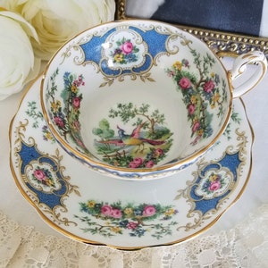 Vintage Coalport Broadway Blue Teacup and Saucer Set, Bone China