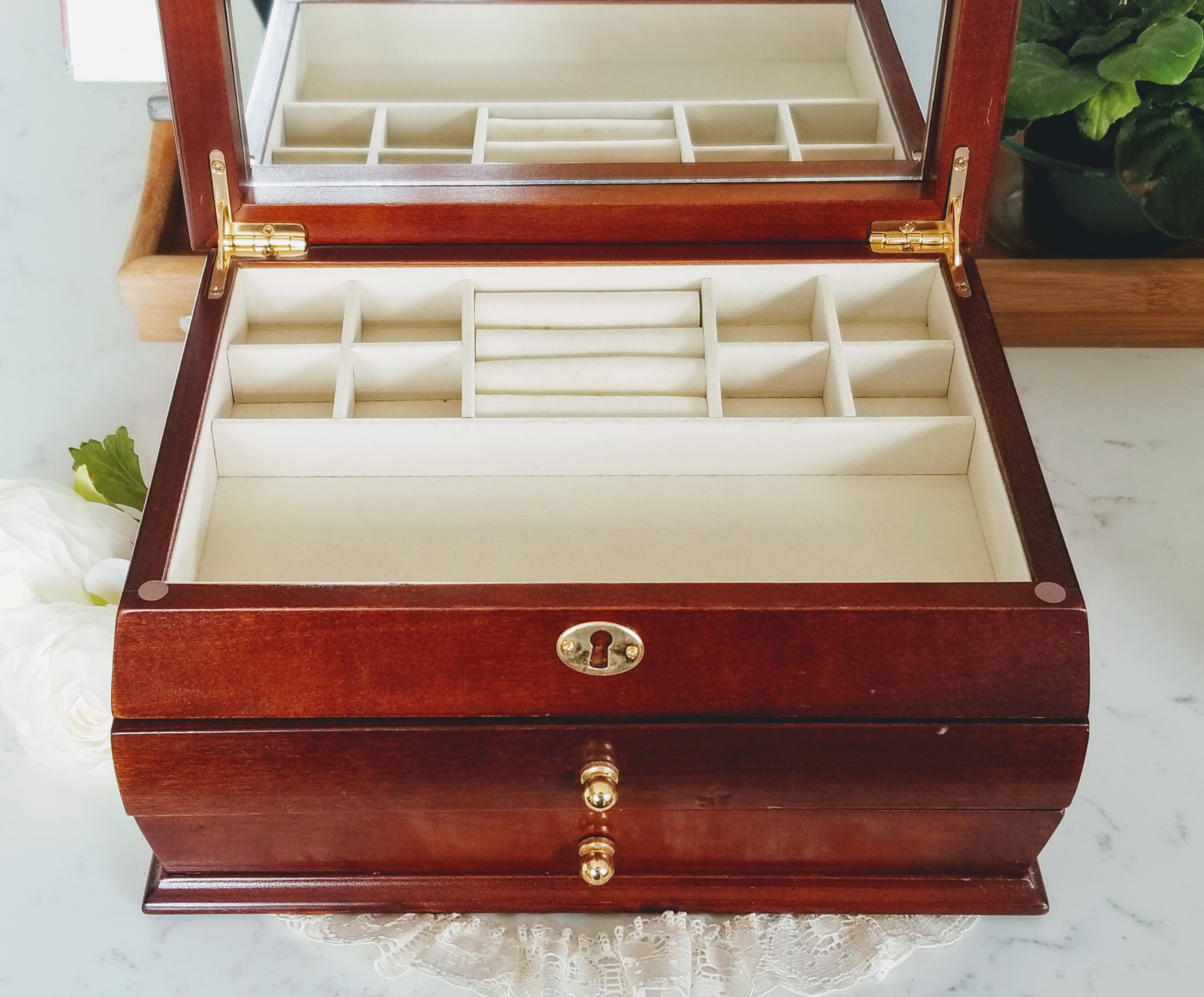 Caja de joyería de madera vintage / cofre forro de fieltro | Etsy