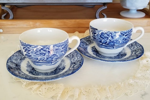 Set of 2 Teacups and Saucers, Staffordshire Liberty Blue, Ironstone Made in  England, Blue Transferware, Vintage Tea Party, China Replacement -   Israel