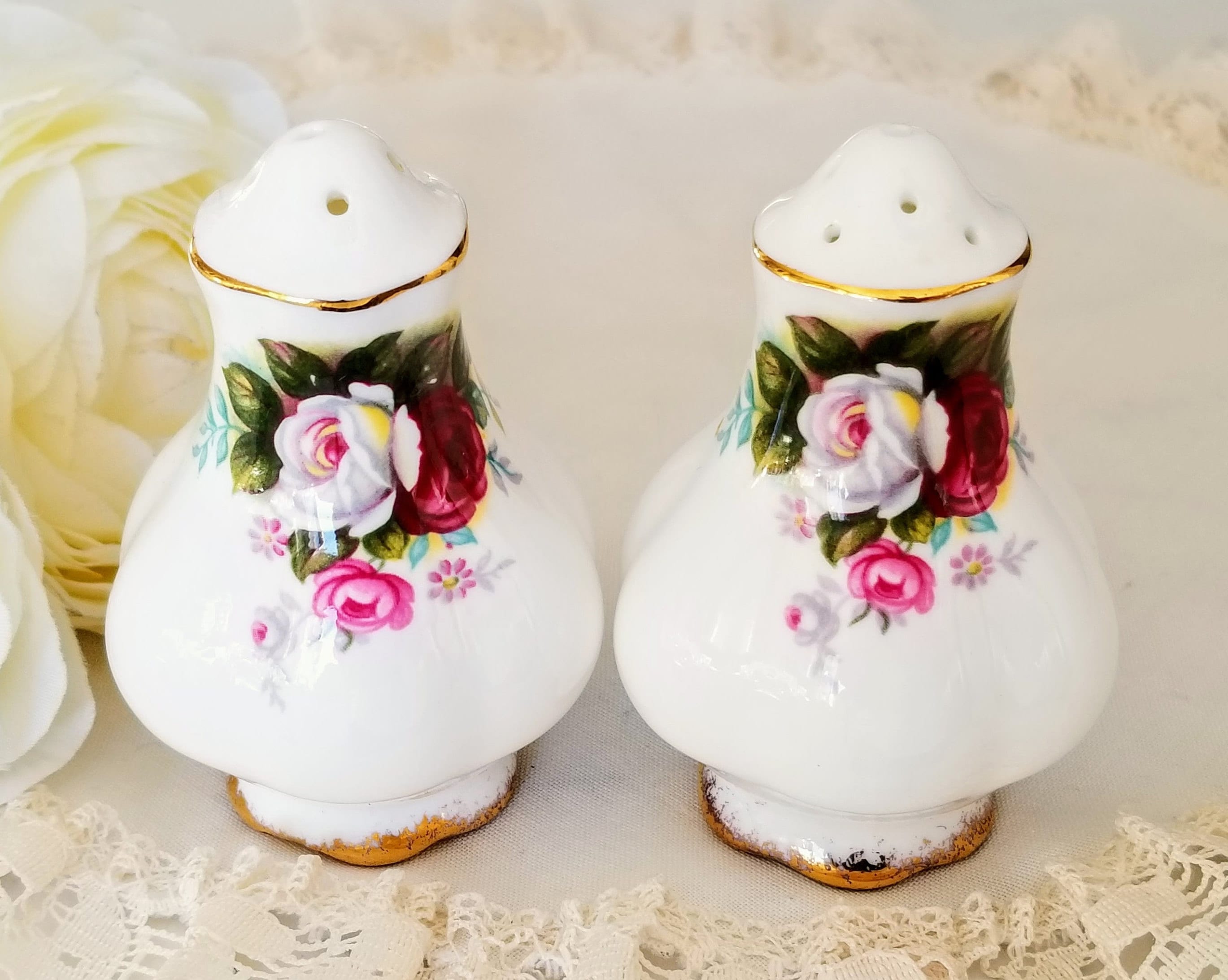 Vintage Royal Albert Celebration Salt and Pepper Shakers, Bone