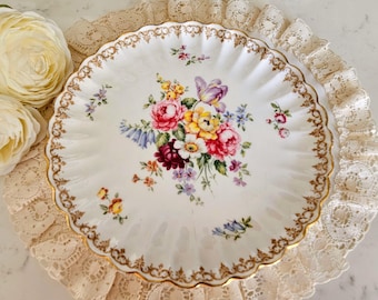 Crown Staffordshire England's Bouquet Scalloped Salad Plate, Bone China Made in England, Floral, vintage dinnerware/tea party