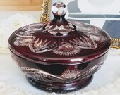 Vintage Cranberry Ruby Red Clear Cut Crystal Lidded Sweet Candy Box Trinket Box Jewelry Box, Round Bowl, vintage home decor, Glassware
