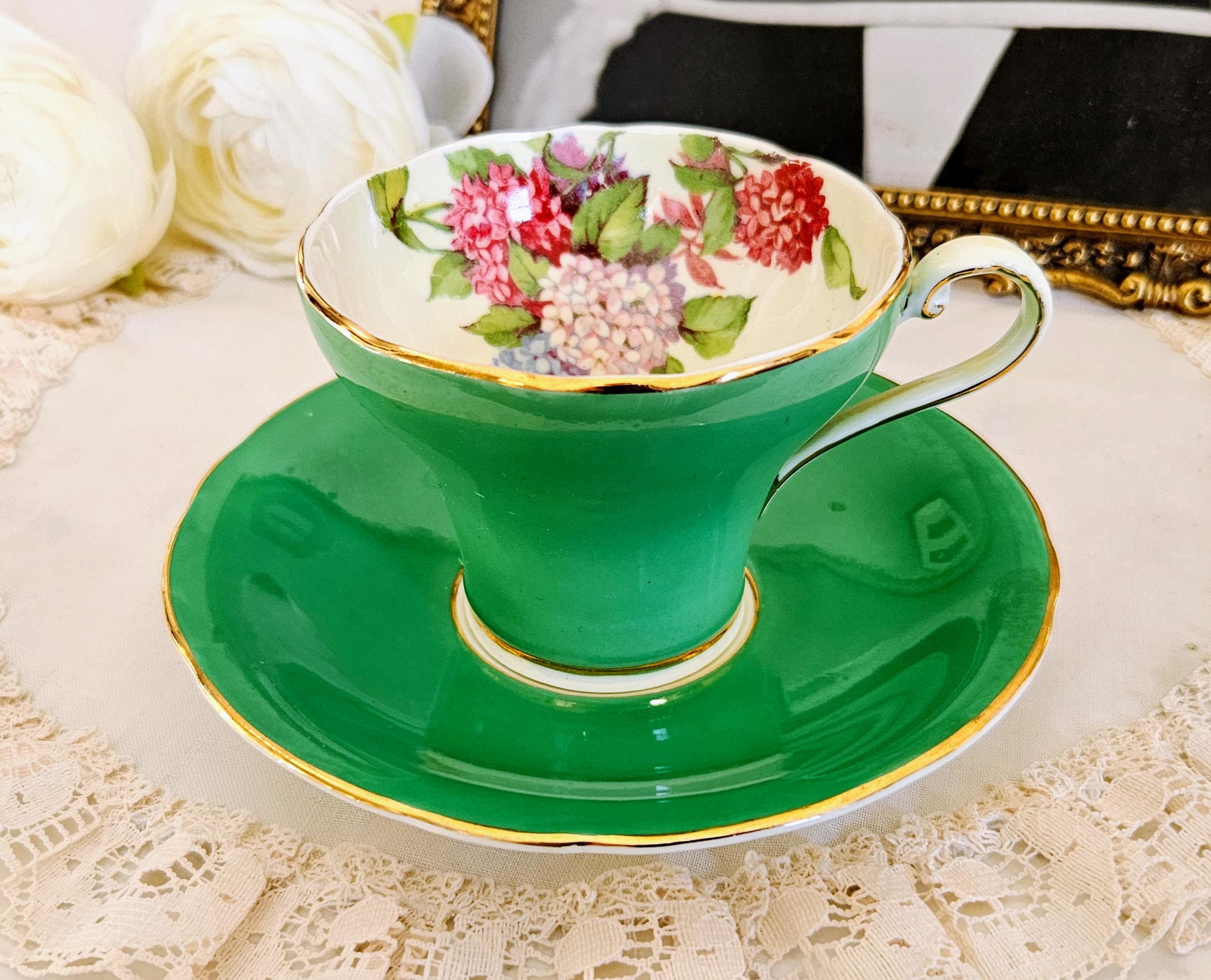 Floral Bird Teal Saucer & Cup Tea Pembroke Aynsley 上369 アンティーク皿 UPONTYNECHINA NEWCASTLE 英国製 Gold Bone Trim 食器